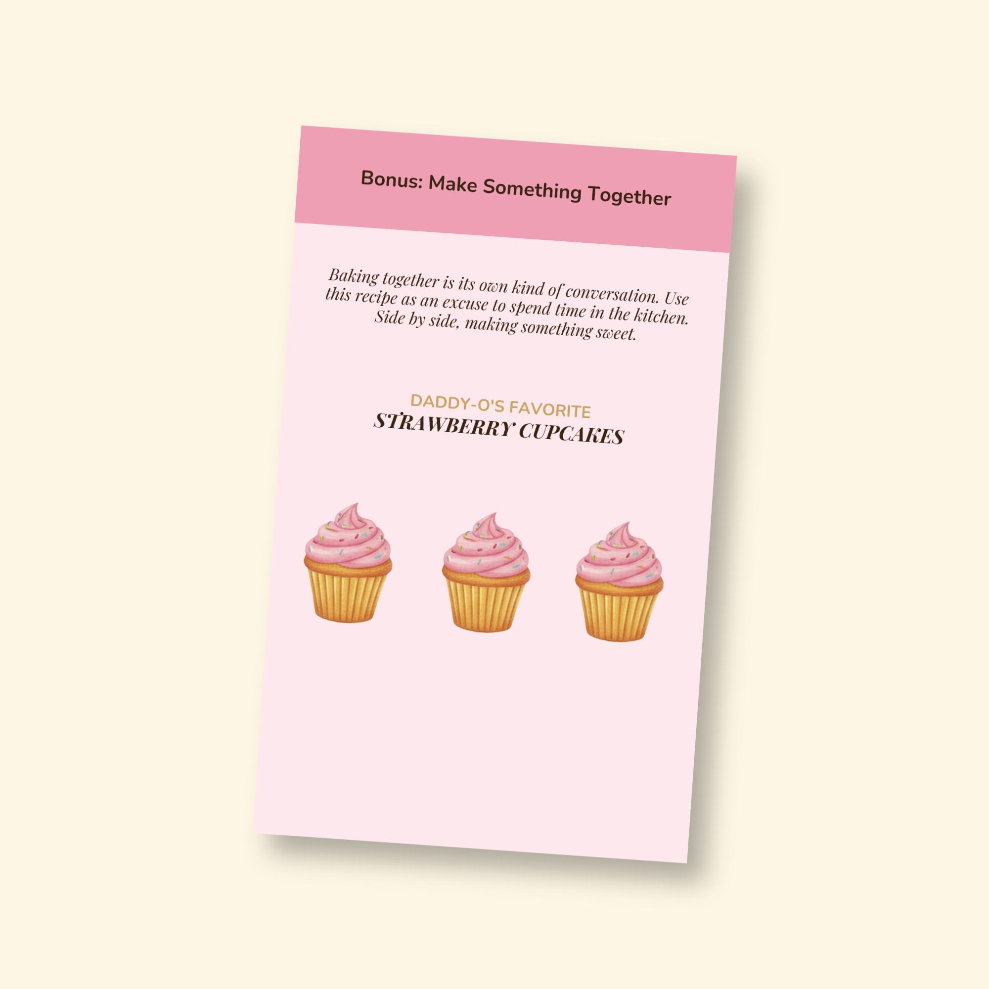 Bonus recipe card for Daddy-O's Strawberry Cupcakes